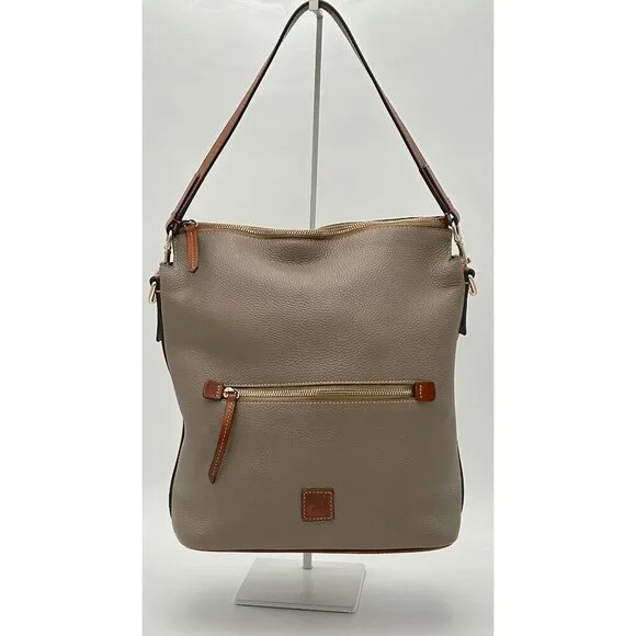 Dooney & Bourke Pebble Italian Leather Shoulder Bag Hobo Taupe Brown
